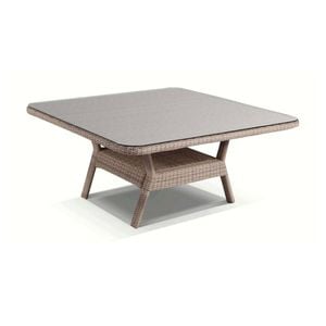 Low Dining 1.5m Square Outdoor Wicker Glass Top Table Brushed Grey