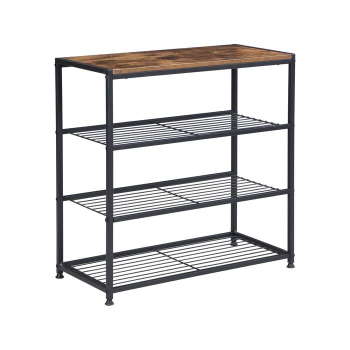 IHOMDEC 4-Tier Tower Metal & Faux Antique Wood Shoe Rack