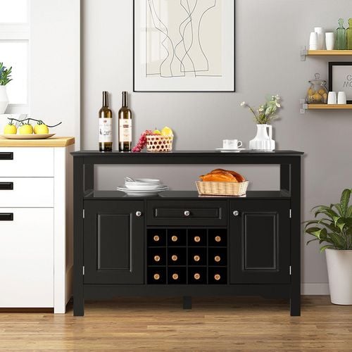 Costway Buffet Kitchen Sideboard w Wine Rack Black Bunnings Australia