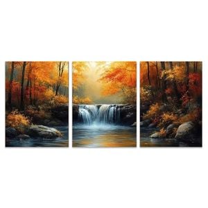 3pcs Waterfall Spring In Colorful Forest Print 100% Australian Made 3 x 40x60cm (Metal Print)
