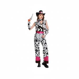 More Than Party Cowgirl Costume Cowprint Design Pink Details Adult Outfit XS/S
