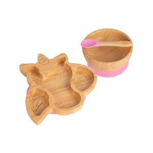 Tiny Dining Children's Bamboo Unicorn Plate, Bowl and Spoon with Suction Cups - Segmented Design