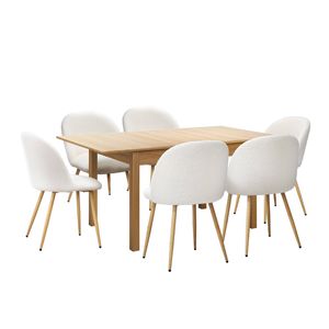 Oikiture 7pcs Extendable Dining Table and Chairs Natural&White