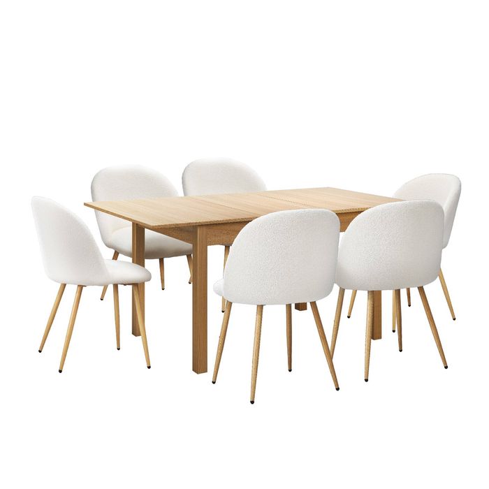 Oikiture 7pcs Extendable Dining Table and Chairs Natural&White