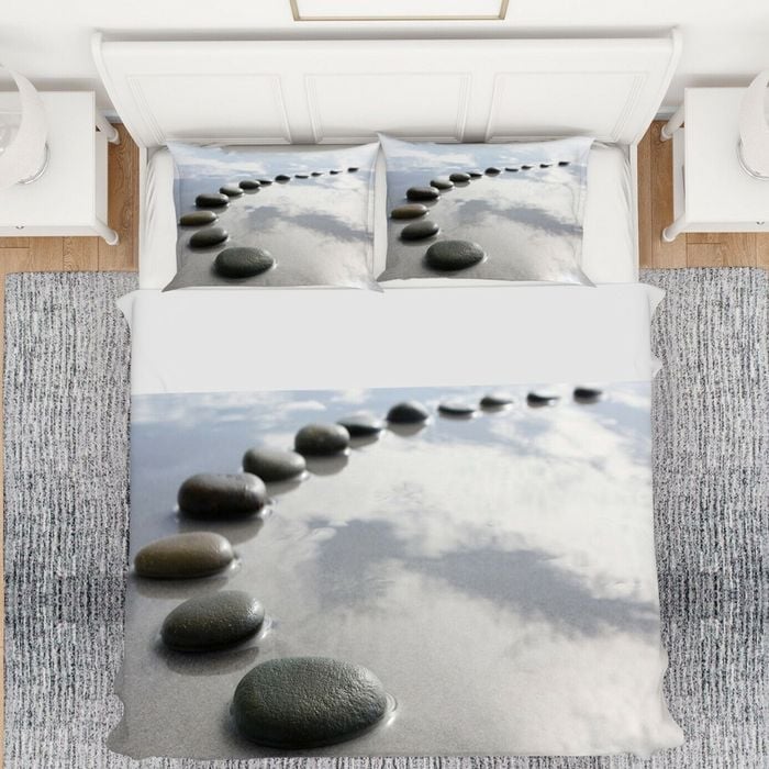 3D Grey Stone Lake 245 Bed Pillowcases Quilt King Single Size