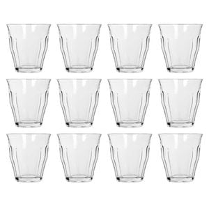 Argon Tableware 210ml Fluted Water Glasses - Set Of 12 - Ribbed Fluted Glassware Tumblers Set Durable Soda Lime Glass
