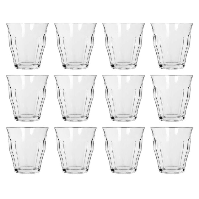 Argon Tableware 210ml Fluted Water Glasses - Set Of 12 - Ribbed Fluted Glassware Tumblers Set Durable Soda Lime Glass