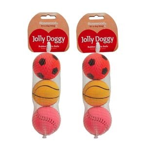 6pc Rosewood Jolly Doggy Rubber Sports Balls