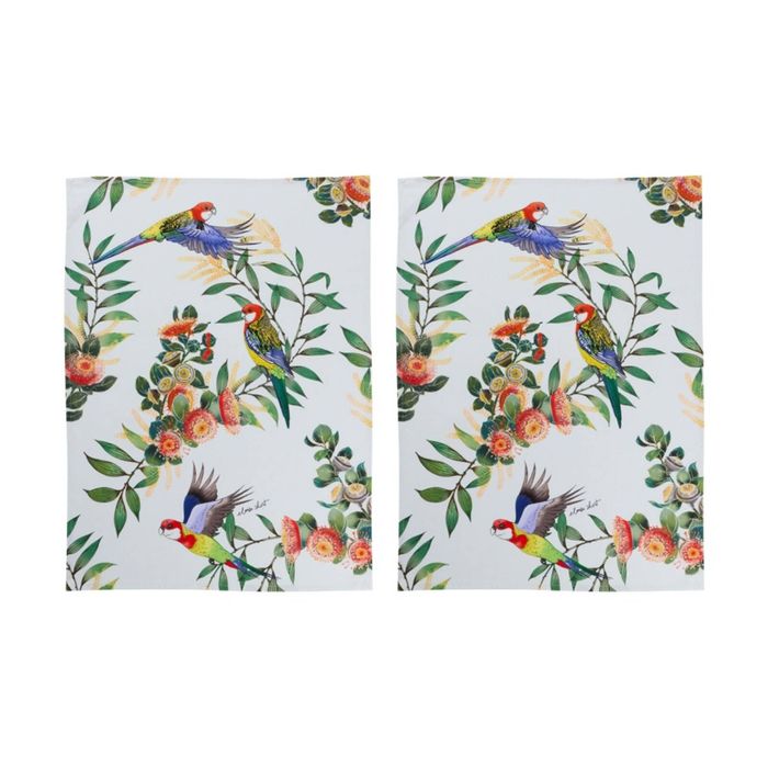 2x Maxwell & Williams Eloise Short Native Grace Eastern Rosella Tea Towel 70cm