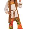 Kids Hippie Halloween Costume – 60s 70s Flower Power Outfit with Flared Pants and Headband Multi Colour, Medium