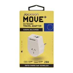 Jackson Move Outbound Travel Adaptor Europe, Bali & More PD20W w USB 1A 1C