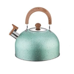 Catzon Whistling Tea Kettle 2L with Wood Pattern Cool Grip-Cyan