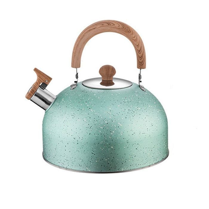 Catzon Whistling Tea Kettle 2L with Wood Pattern Cool Grip-Cyan