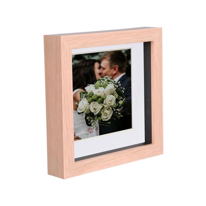 Nicola Spring 6" X 6" Light Wood 3d Box Photo Frame - 4" X 4" Mount