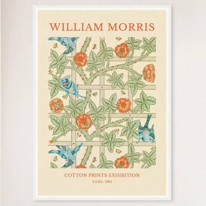 Galrie William Morris Trellis Cotton Print (1864) Timeless Elegance for Your Home, White Frame, A2 42 x 60cm (16 x 24inch)