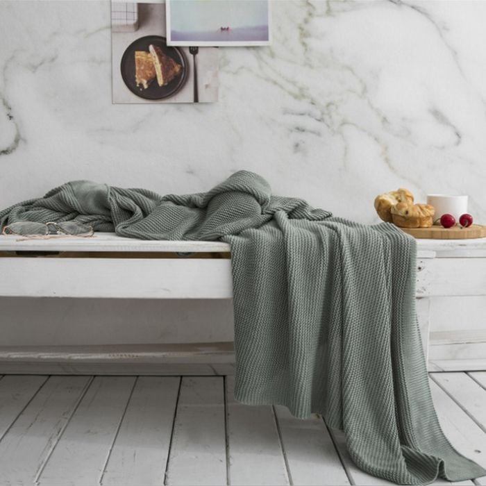 CottonMore Bamboo fibre knitted ice silk textile blanket Throw Rug 130x160cm - Green