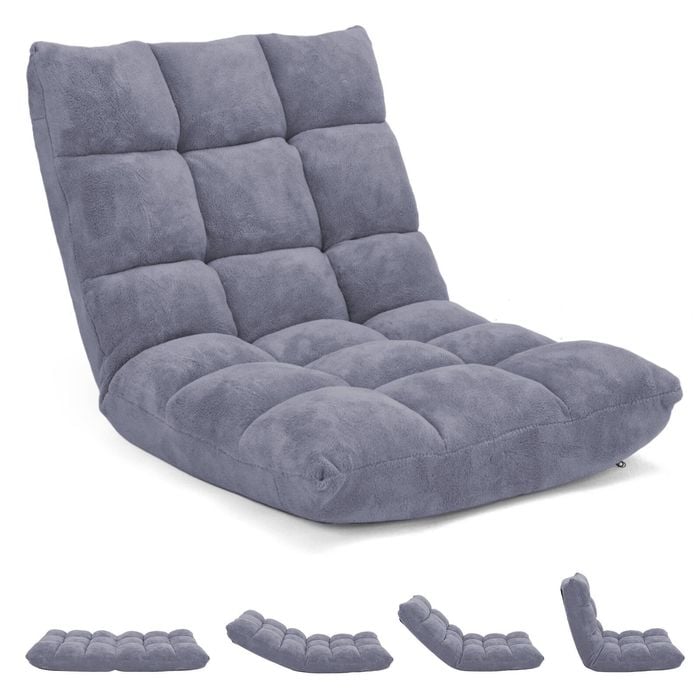 Costway Floor Chair Lazy Recliner Sofa Adjustable Grey