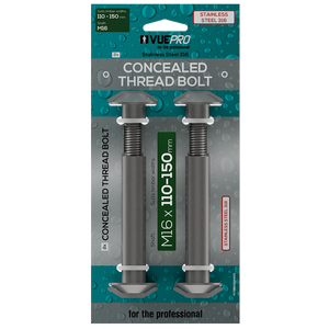 VUEPRO 110-150mm M16 Stainless Steel Concealed Thread Bolt - 2 Pack