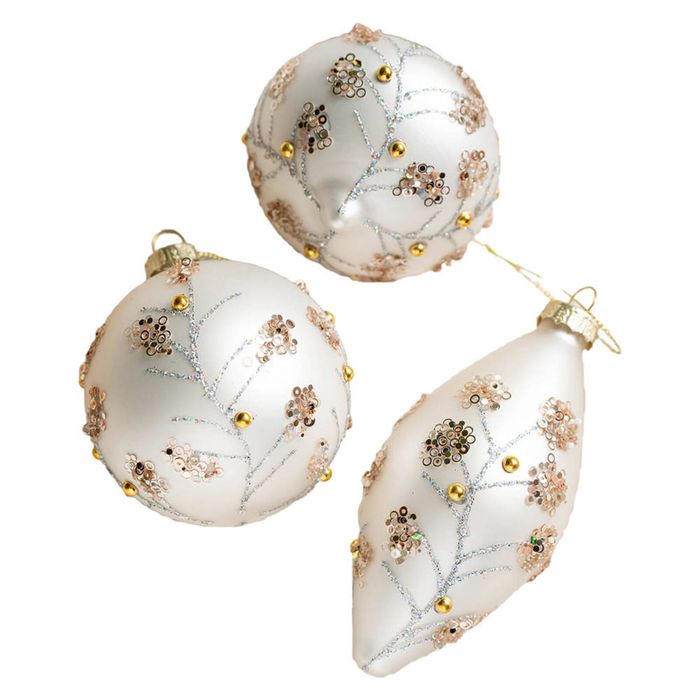 Catzon 3 Pcs Glass Christmas Ornaments with Sequins for Holiday Wedding Party-Set2