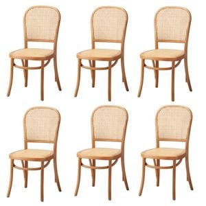 Oikiture 6PCS Dining Chairs Wooden Chairs Rattan Accent Chair Natural
