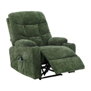 Oikiture Recliner Chair Electric Massage Chair Lounge Heated Polyester Green