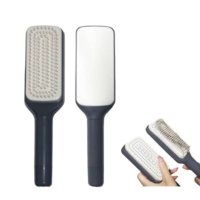 Catzon Self Cleaning Hair Brush Anti-Static for Effortless Hair Removal-Grey