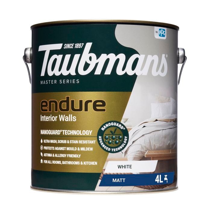 Taubmans 4L White Matt Endure Interior Walls Paint