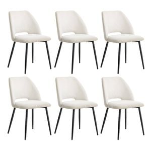Oikiture 6x Dining Chair Accent Chairs Linen Fabric Biege
