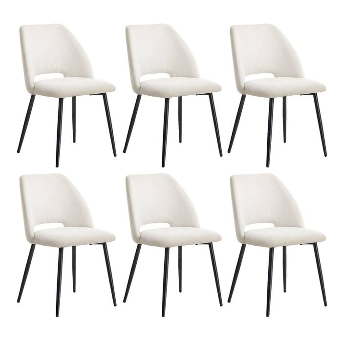 Oikiture 6x Dining Chair Accent Chairs Linen Fabric Biege