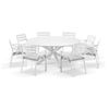 Houston Outdoor 1.8m Round Aluminium Dining Setting White With 8 Kansas Chairs & Textured Olefin Grey Cushions