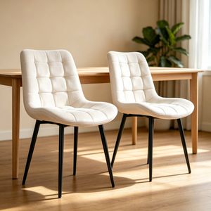 Bribrion Dining Chairs Set Of 2 Grid Quilted Square Tufted White