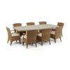 Waverley 2.6m Outdoor Concrete Look Dining Set Brushed Wheat With 8 Kai Wicker Chairs & Cream Cushions