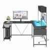 Ufurniture L shape Gaming Desk with LED Lights & Power Outlets Black