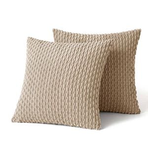 Catzon 2 Pcs Throw Pillow Covers Soft Striped Corduroy Cushion Case for Couch 55X55cm-Apricot