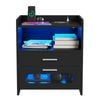 Advwin Bedside Table Wireless Charging Station LED Lights 2 Drawers Storage Black