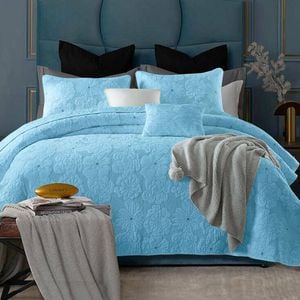Bloomington Cotton Rich Lightly Quilted Coverlet Set Floriade Aqua Queen