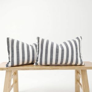 Gioia Casa 2-pack Linen Cotton Cushion Covers - Yarn Dyed 55% Linen 45% Cotton - Black, 30cm X 50cm