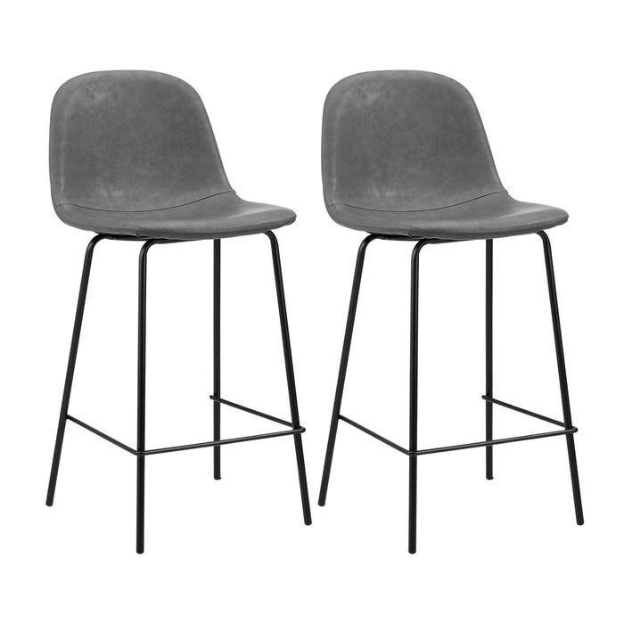 Oikiture 2x Bar Stools PU Leather Seat Grey