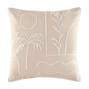 Kas Australia Corfu Cushion Cotton Embroidered Neutral 50x50cm