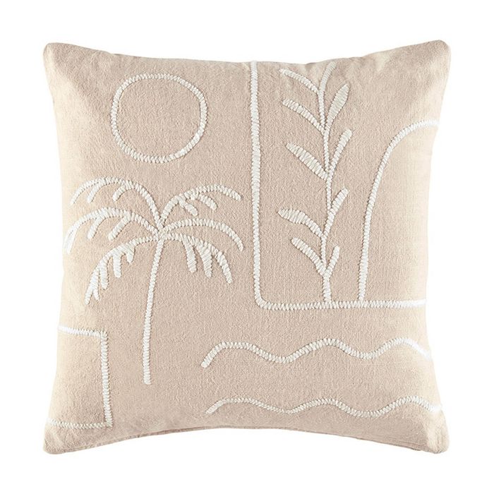 Kas Australia Corfu Cushion Cotton Embroidered Neutral 50x50cm