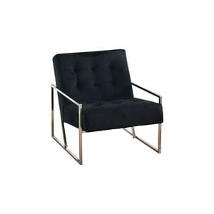 Arm Chair Black Velvet Upholstery High Density Foam Silver Metal Base