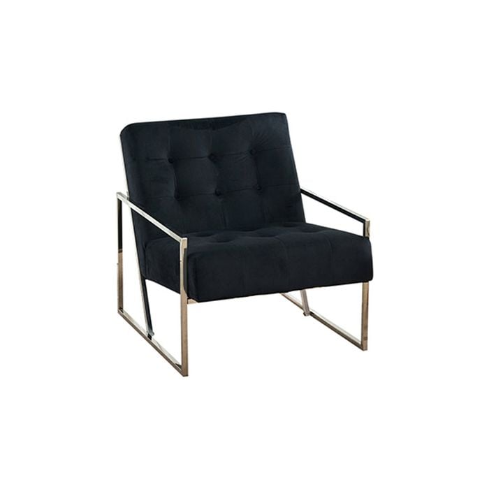 Arm Chair Black Velvet Upholstery High Density Foam Silver Metal Base
