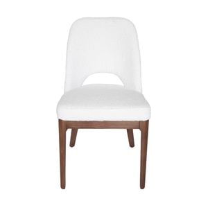 SK Designer Living | Maribel Upholstered Boucle Dining Chair | Walnut Legs - White Bouclé