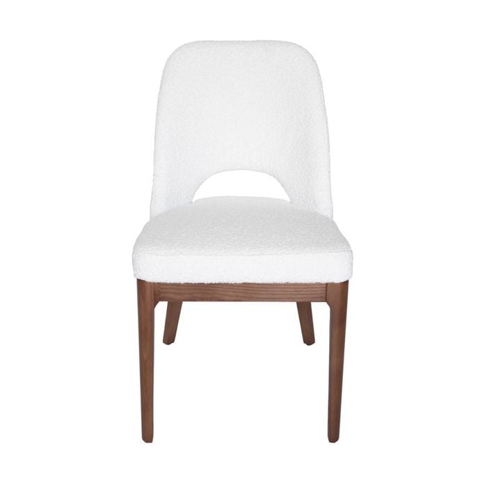 SK Designer Living | Maribel Upholstered Boucle Dining Chair | Walnut Legs - White Bouclé