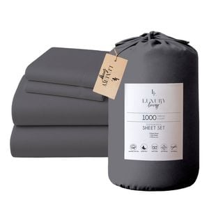 4pc 1000 Thread Count Cotton Rich King Bed Sheet Gift Pack CVC Microfibre Blend in Charcoal