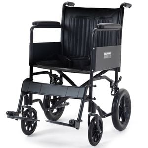 EQUIPMED Folding Transit Manual Wheelchair, Attendant Propelled, Steel Frame, Wide Seat, Comfortable for S-XL, 114kg Capacity