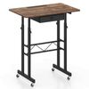 Costway Standing Desk Mobile Laptop Desk Drawer Tablet Holder-Brown