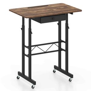 Costway Standing Desk Mobile Laptop Desk Drawer Tablet Holder-Brown