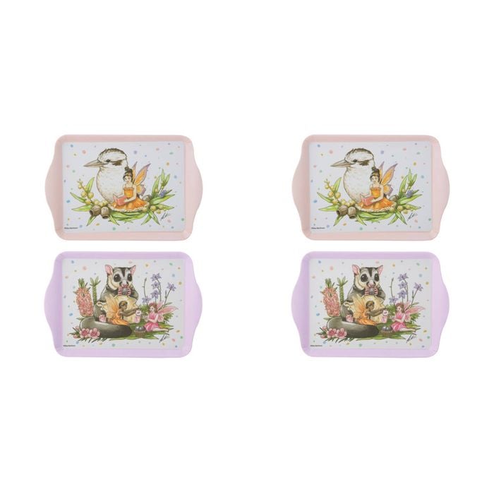2x 2pc Ashdene Aussie Fairies Sugar Glider/Kookaburra Serving Platter Scatter Tray