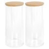 Harbour Housewares Reusable Plastic Tall Cotton Pad Holders with Bamboo Lid - Pack of 2